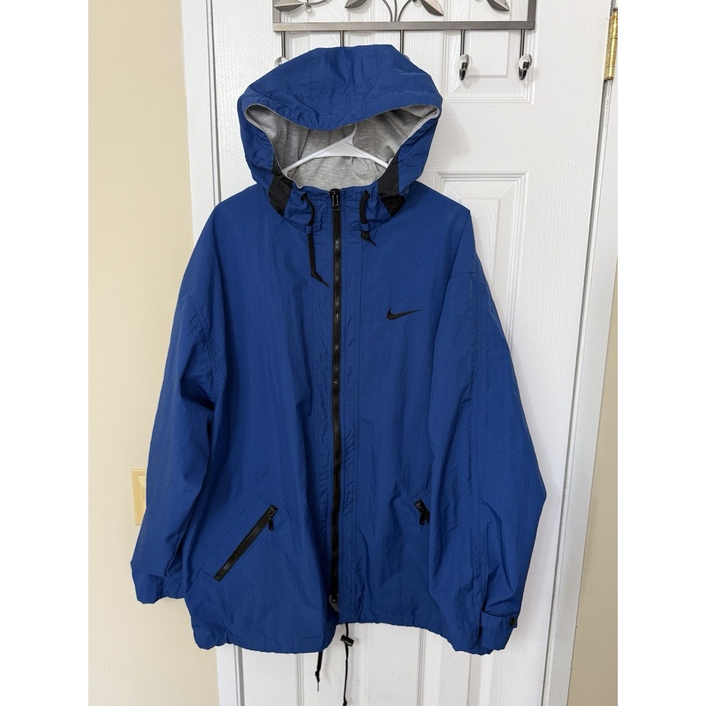NIKE VTG Hooded 1990's Full Zip Blue Lined Windbreaker Jacket Men's Size Large